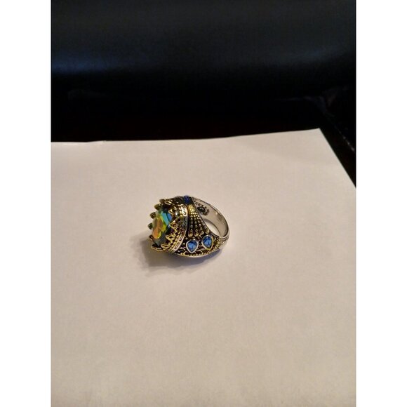 Stunning Large Multi-Colored Silver Ring Women Men Size 8 - Picture 6 of 6